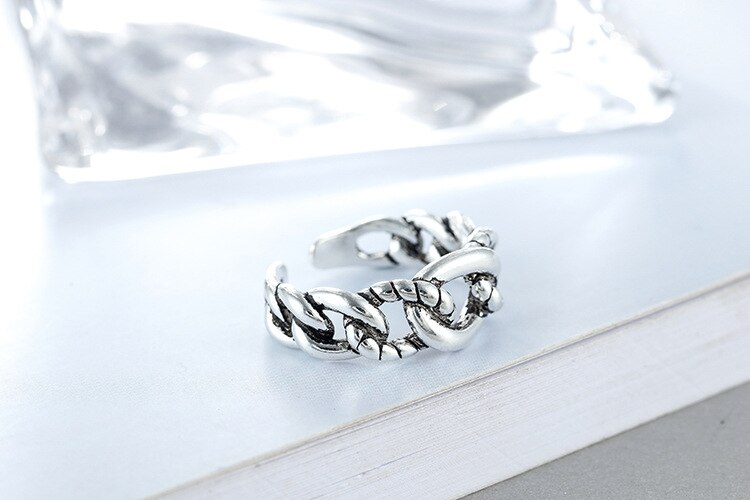 Victoria's Vogue New Personality Distressed Knotted Popualr 925 Sterling Silver Jewelry Retro Accessories Twist Rope Shaped Opening Rings