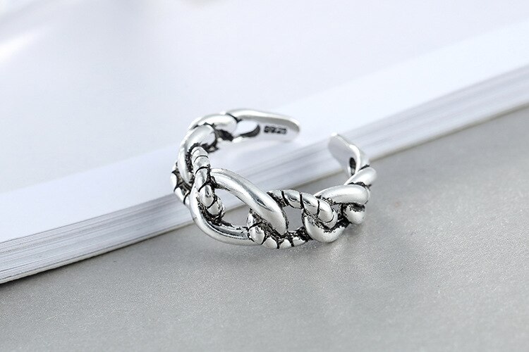 Victoria's Vogue New Personality Distressed Knotted Popualr 925 Sterling Silver Jewelry Retro Accessories Twist Rope Shaped Opening Rings Victoria's Vogue New Personality Distressed Knotted Popualr 925 Sterling Silver Jewelry Retro Accessories Twist Rope Shaped Opening Rings