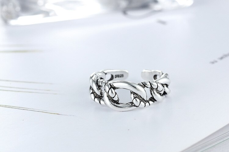 Victoria's Vogue New Personality Distressed Knotted Popualr 925 Sterling Silver Jewelry Retro Accessories Twist Rope Shaped Opening Rings Victoria's Vogue New Personality Distressed Knotted Popualr 925 Sterling Silver Jewelry Retro Accessories Twist Rope Shaped Opening Rings