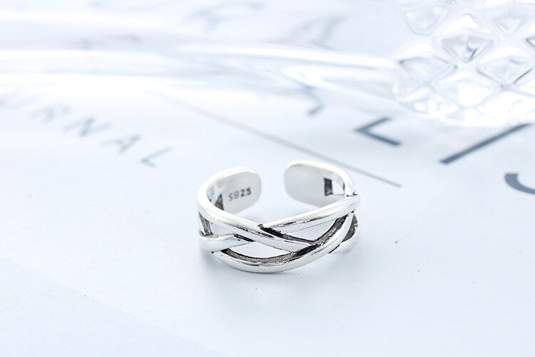 Victoria's Vogue New Simple Creative Cross Personality 925 Sterling Silver Jewelry European Style Irregular Exquisite Opening Rings