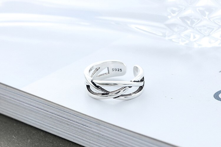 Victoria's Vogue New Simple Creative Cross Personality 925 Sterling Silver Jewelry European Style Irregular Exquisite Opening Rings