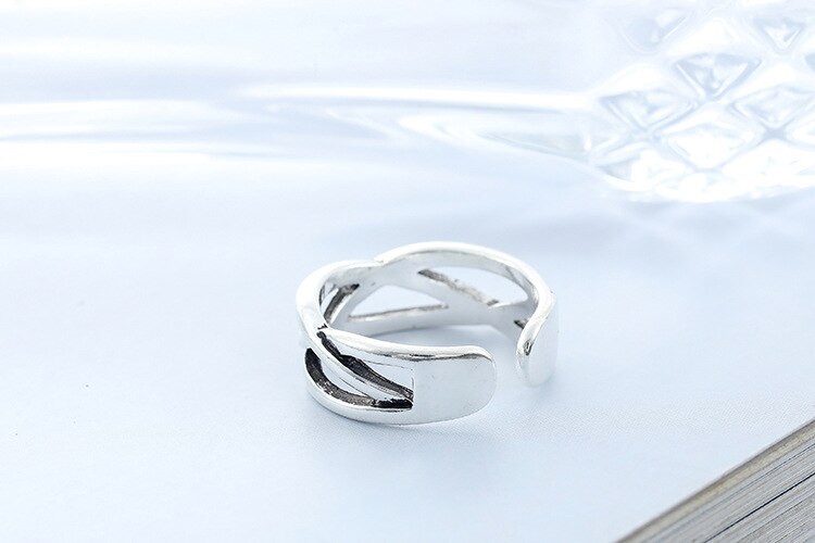 Victoria's Vogue New Simple Creative Cross Personality 925 Sterling Silver Jewelry European Style Irregular Exquisite Opening Rings