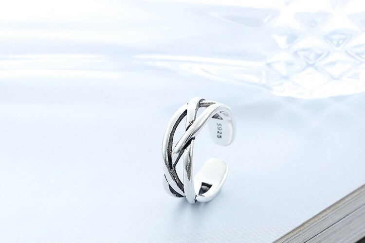 Victoria's Vogue New Simple Creative Cross Personality 925 Sterling Silver Jewelry European Style Irregular Exquisite Opening Rings