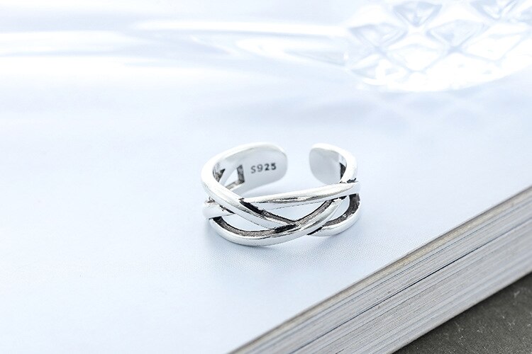 Victoria's Vogue New Simple Creative Cross Personality 925 Sterling Silver Jewelry European Style Irregular Exquisite Opening Rings