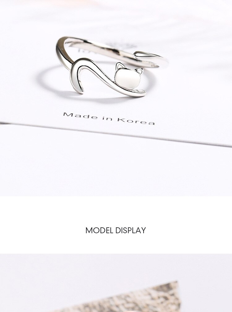 Victoria's Vogue New Fashion Cute Animal 925 Sterling Silver Jewelry Simple Sweet Cat Women Opening Rings