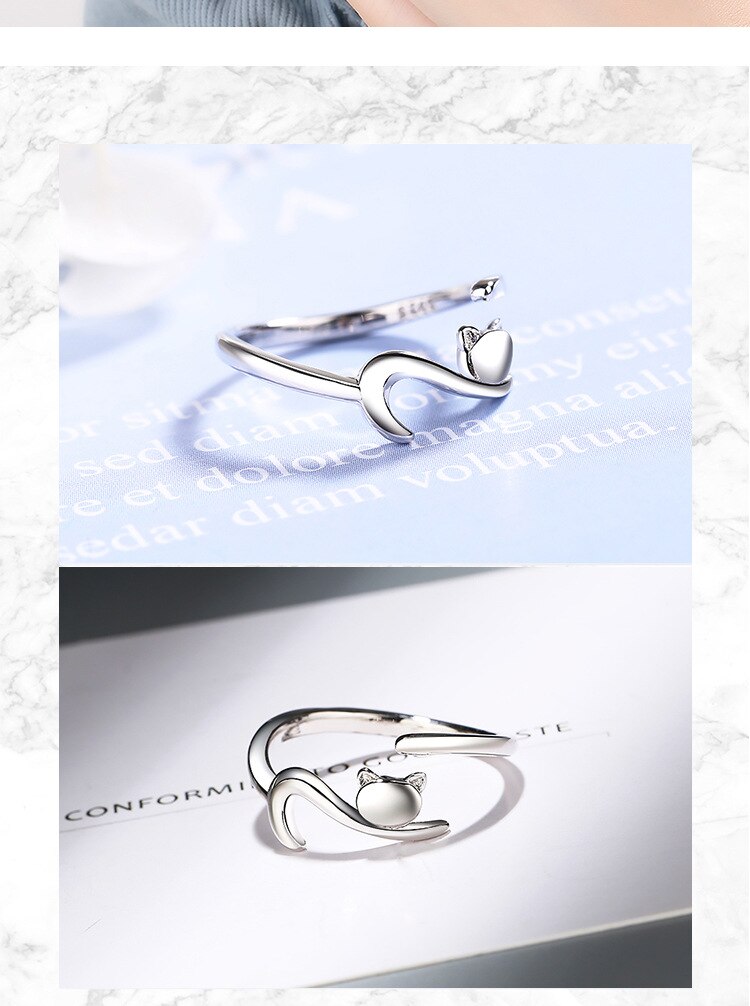 Victoria's Vogue New Fashion Cute Animal 925 Sterling Silver Jewelry Simple Sweet Cat Women Opening Rings