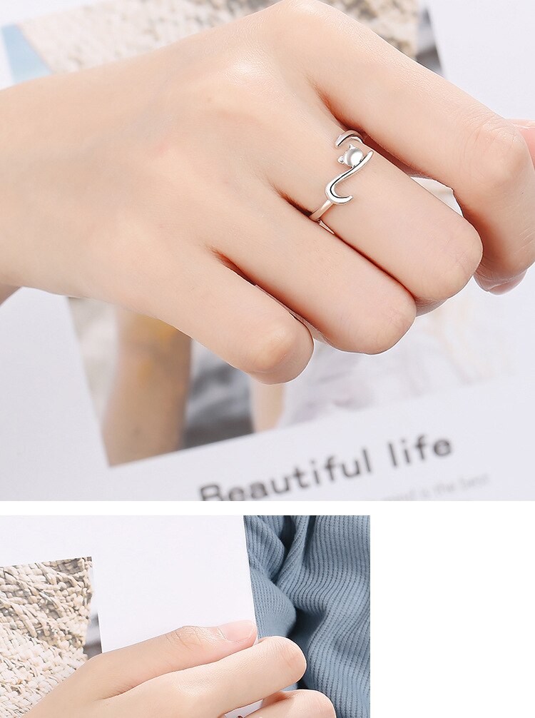Victoria's Vogue New Fashion Cute Animal 925 Sterling Silver Jewelry Simple Sweet Cat Women Opening Rings