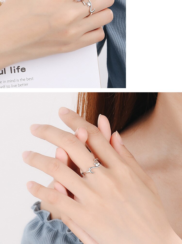 Victoria's Vogue New Fashion Cute Animal 925 Sterling Silver Jewelry Simple Sweet Cat Women Opening Rings