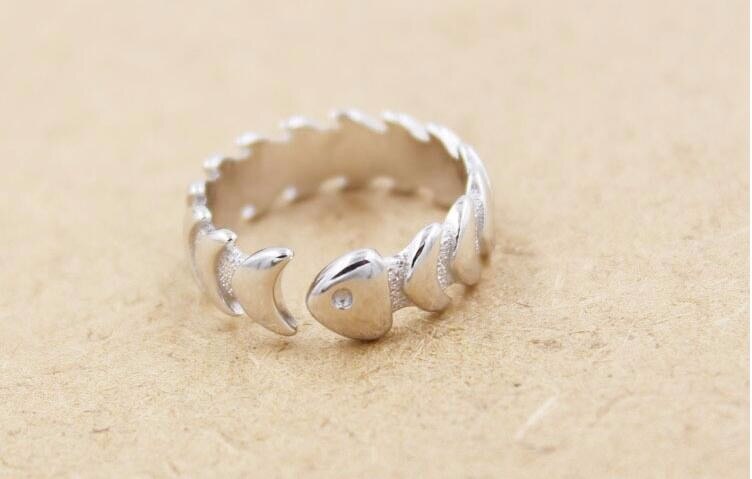 Victoria's Vogue Creative Personality Fish Bone Smooth Not Allergic 925 Sterling Silver Jewelry Simple Fashion Opening Rings Victoria's Vogue Creative Personality Fish Bone Smooth Not Allergic 925 Sterling Silver Jewelry Simple Fashion Opening Rings