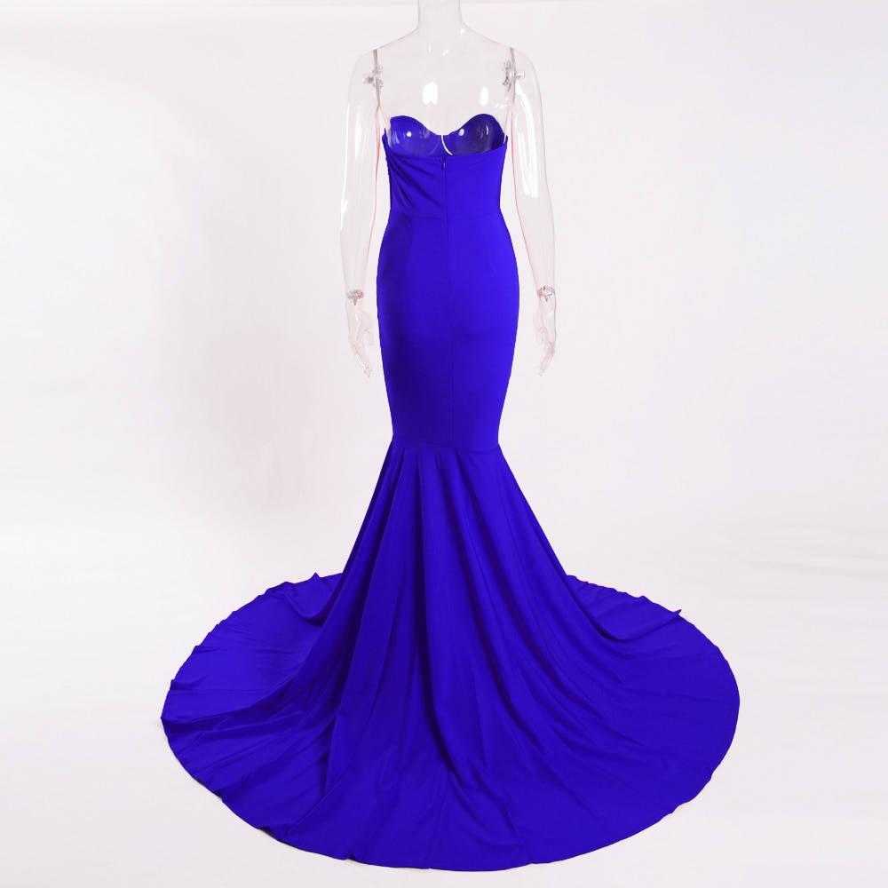 Victoria Svogue 2021 Royal Blue Strapless Long Dress Split Front Sleeveless Floor Length Evening