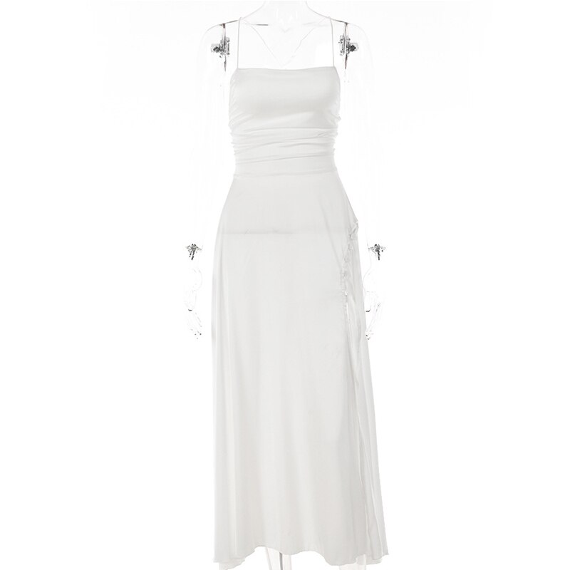 victoria’s vogue White Midi Calf Dress For Woman V-Neck Sleeveless Cami ...