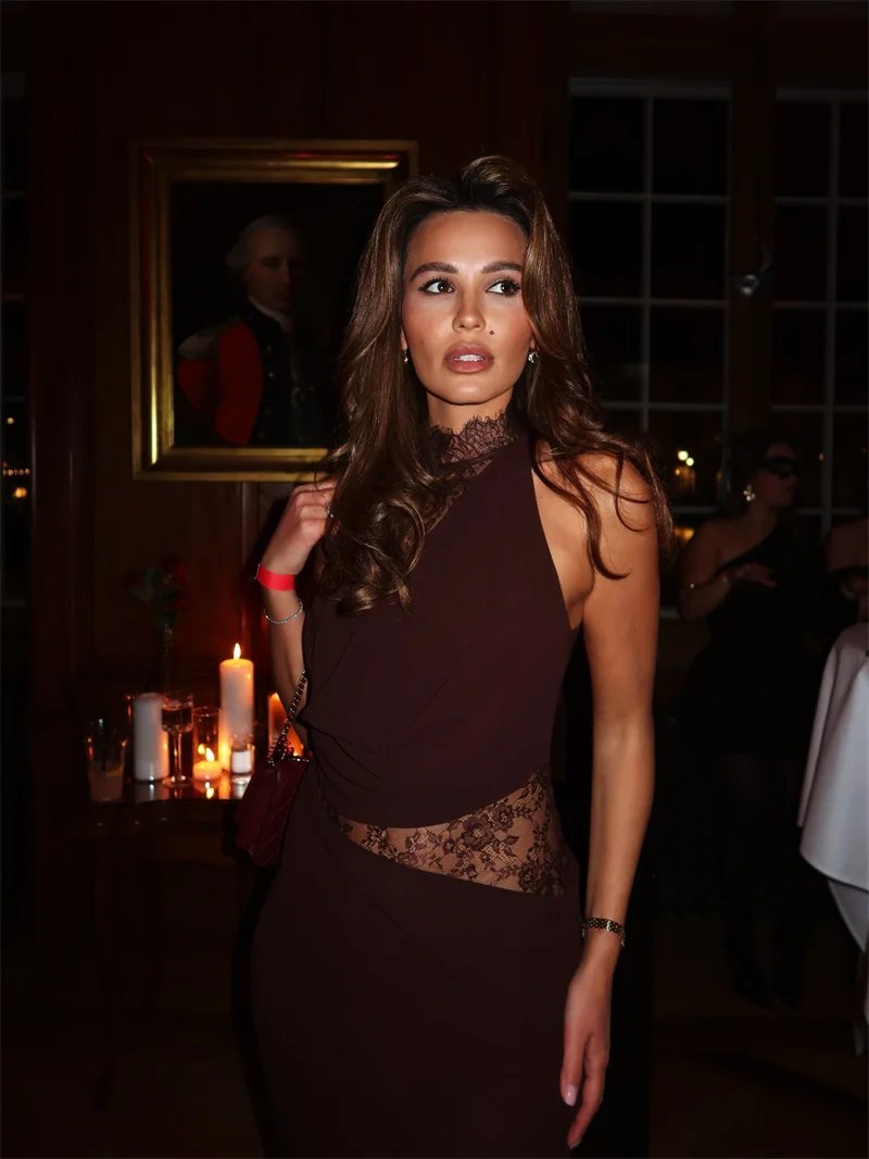Victoria's Vogue Lace Hollow Out Backless Sexy Maxi Dress Women Gown Elegant Sleeveless High Waist Ruched Bodycon Club Party Long Dress