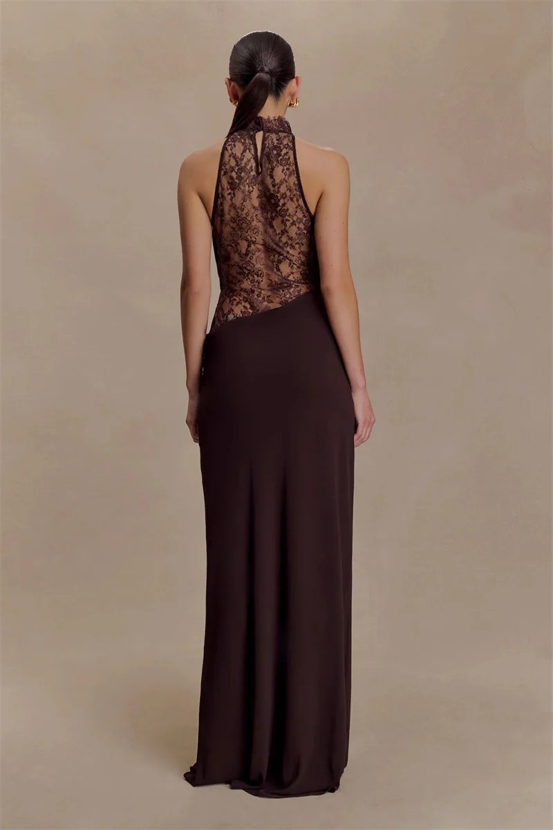 Victoria's Vogue Lace Hollow Out Backless Sexy Maxi Dress Women Gown Elegant Sleeveless High Waist Ruched Bodycon Club Party Long Dress