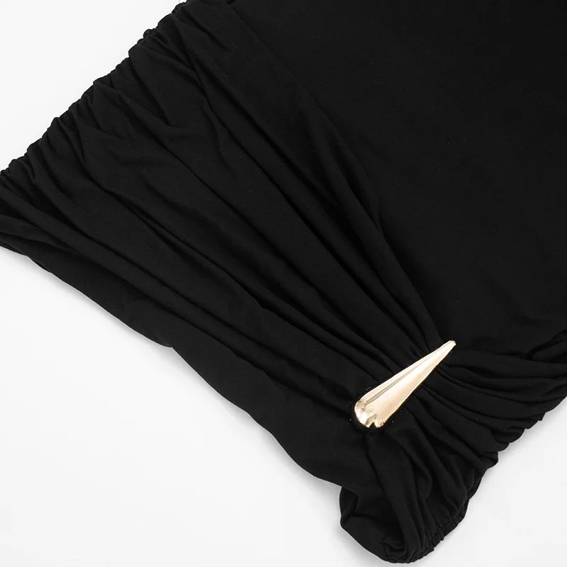 Victoria's Vogue Short Sleeve Ruched Sexy Mini Dress Women Elegant Black Metal Buckle Half High Neck High Waist Bodycon Club Dress Victoria's Vogue Short Sleeve Ruched Sexy Mini Dress Women Elegant Black Metal Buckle Half High Neck High Waist Bodycon Club Dress