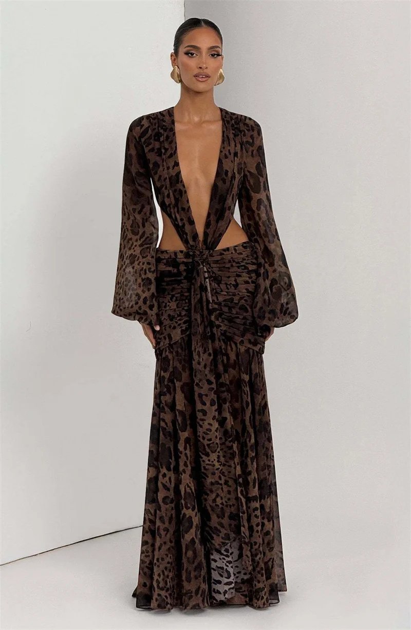 Victoria's Vogue Leopard Print Long Sleeve Sexy Maxi Dress Women Fashion Hollow Out Backless Draped Ruched Bodycon Club Party Long Dress Victoria's Vogue Leopard Print Long Sleeve Sexy Maxi Dress Women Fashion Hollow Out Backless Draped Ruched Bodycon Club Party Long Dress