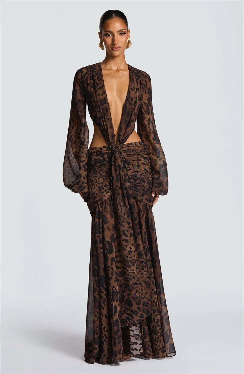 Victoria's Vogue Leopard Print Long Sleeve Sexy Maxi Dress Women Fashion Hollow Out Backless Draped Ruched Bodycon Club Party Long Dress Victoria's Vogue Leopard Print Long Sleeve Sexy Maxi Dress Women Fashion Hollow Out Backless Draped Ruched Bodycon Club Party Long Dress