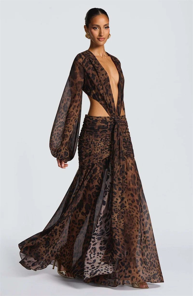 Victoria's Vogue Leopard Print Long Sleeve Sexy Maxi Dress Women Fashion Hollow Out Backless Draped Ruched Bodycon Club Party Long Dress Victoria's Vogue Leopard Print Long Sleeve Sexy Maxi Dress Women Fashion Hollow Out Backless Draped Ruched Bodycon Club Party Long Dress