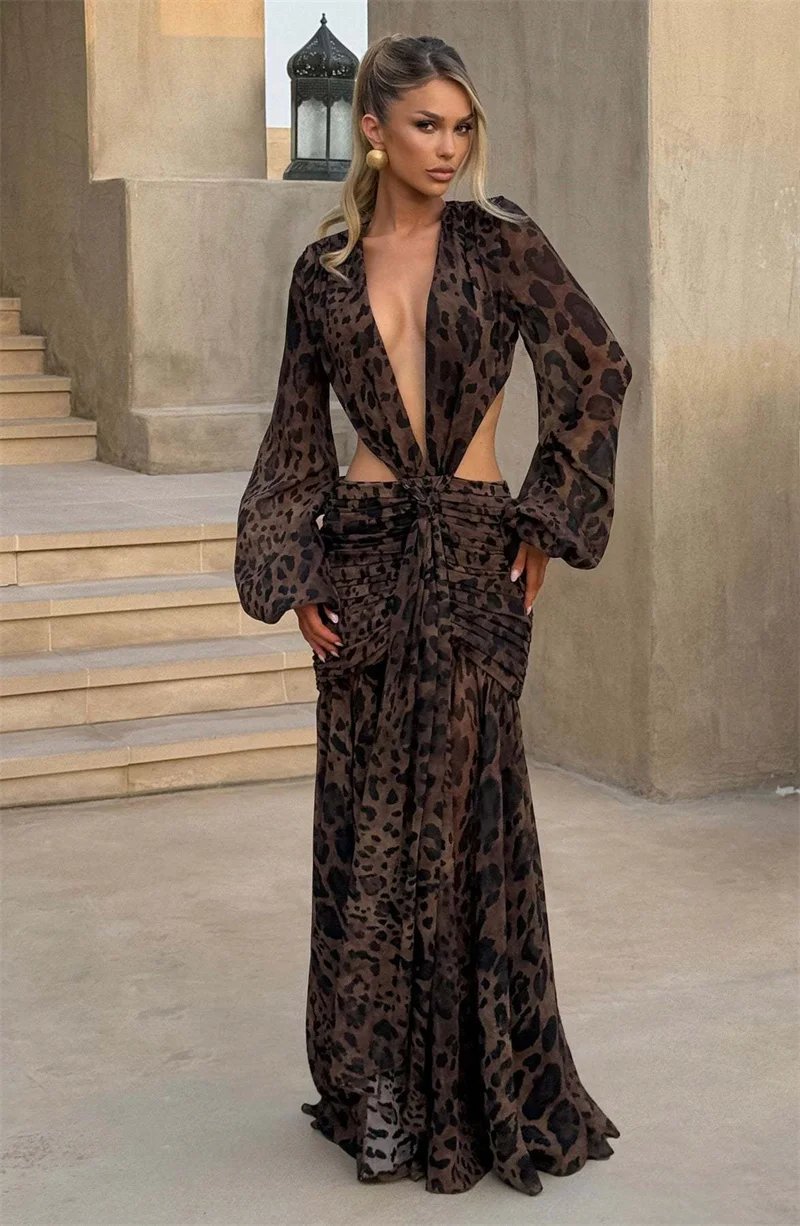 Victoria's Vogue Leopard Print Long Sleeve Sexy Maxi Dress Women Fashion Hollow Out Backless Draped Ruched Bodycon Club Party Long Dress Victoria's Vogue Leopard Print Long Sleeve Sexy Maxi Dress Women Fashion Hollow Out Backless Draped Ruched Bodycon Club Party Long Dress