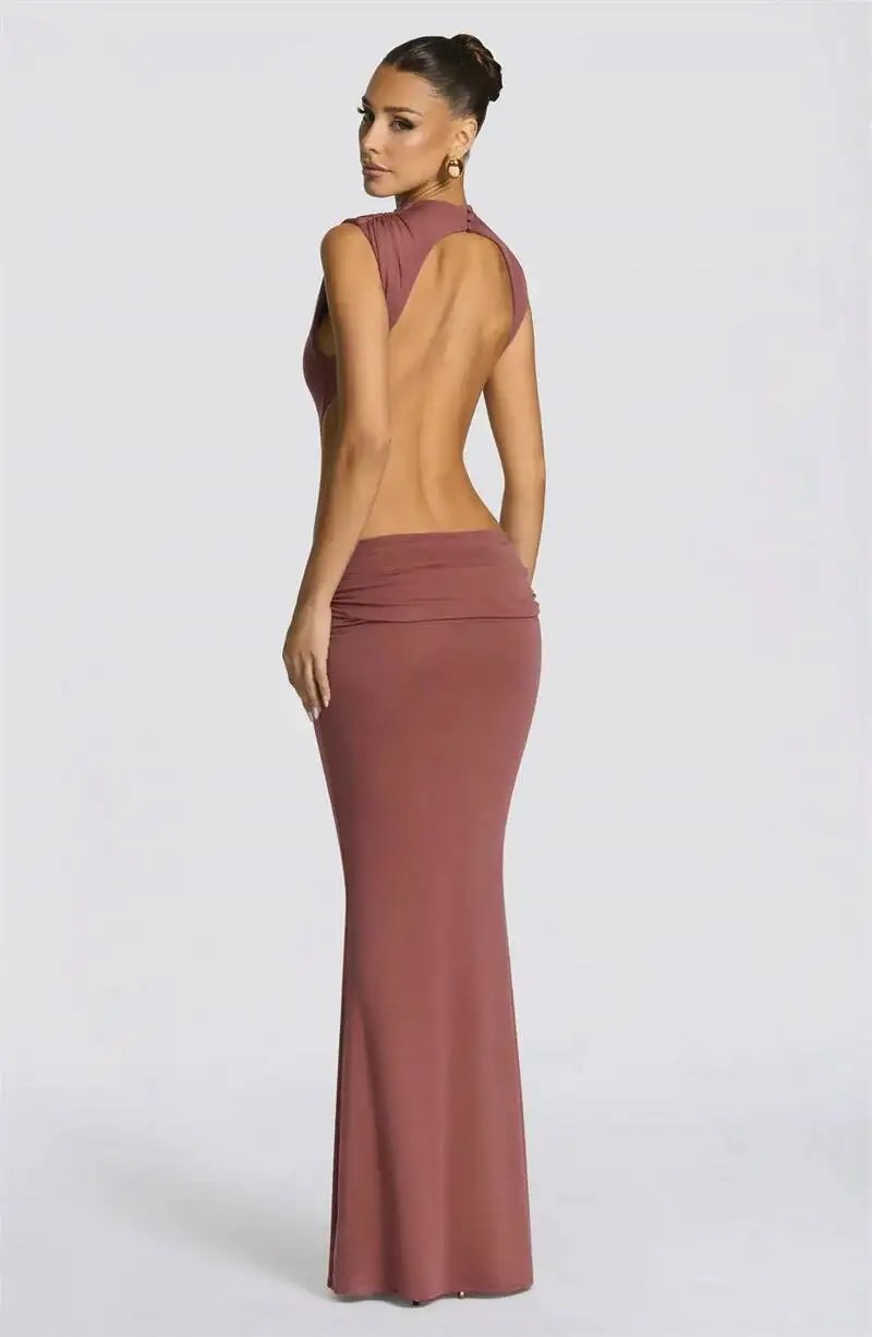 Victoria's Vogue Women Cutout Backless Sexy Maxi Dress Elegant High Neck Sleeveless Ruched Bodycon Club Party Beach Long Dress Fashion Victoria's Vogue Women Cutout Backless Sexy Maxi Dress Elegant High Neck Sleeveless Ruched Bodycon Club Party Beach Long Dress Fashion