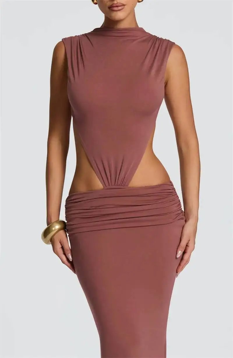 Victoria's Vogue Women Cutout Backless Sexy Maxi Dress Elegant High Neck Sleeveless Ruched Bodycon Club Party Beach Long Dress Fashion Victoria's Vogue Women Cutout Backless Sexy Maxi Dress Elegant High Neck Sleeveless Ruched Bodycon Club Party Beach Long Dress Fashion