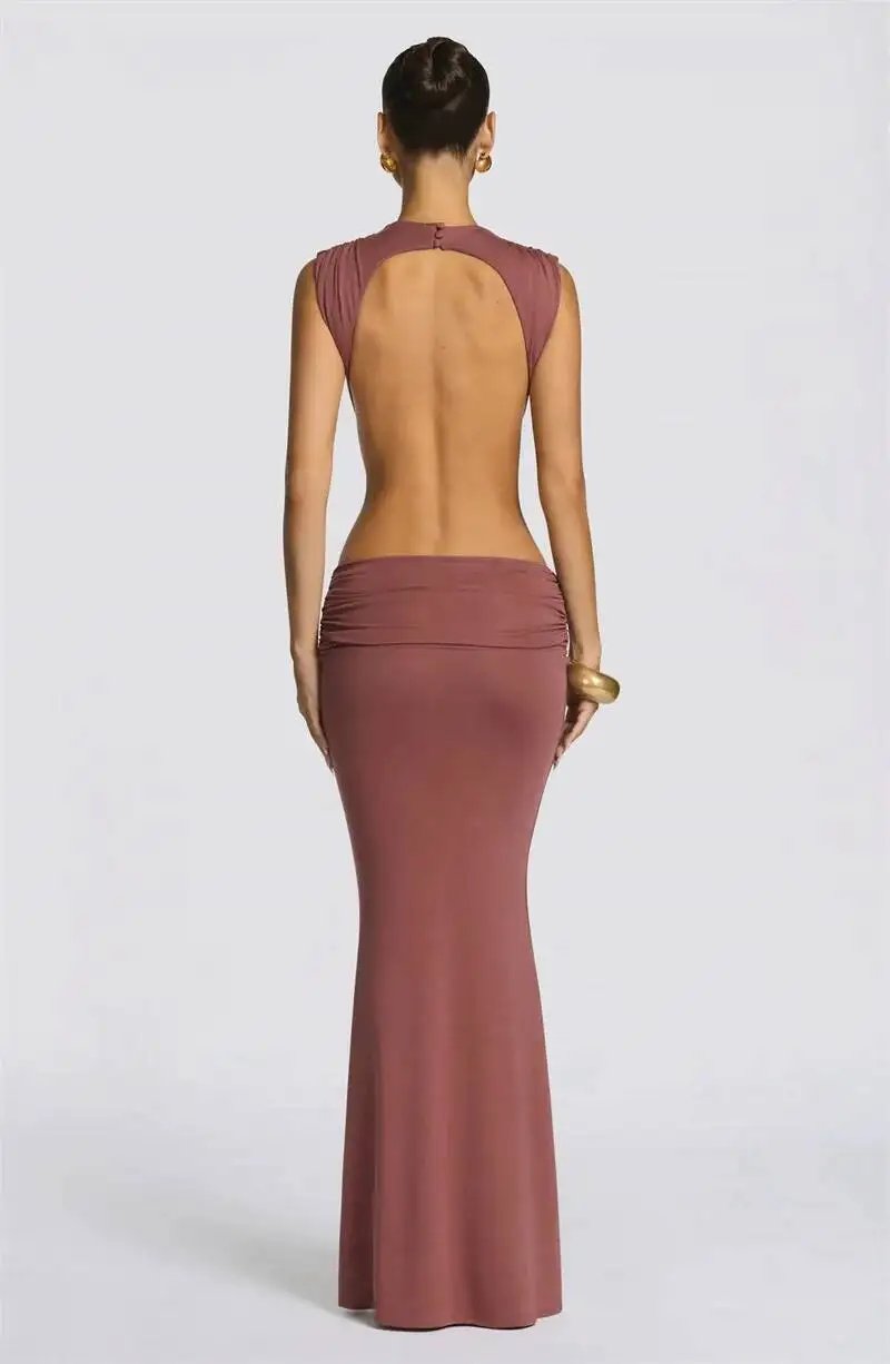 Victoria's Vogue Women Cutout Backless Sexy Maxi Dress Elegant High Neck Sleeveless Ruched Bodycon Club Party Beach Long Dress Fashion Victoria's Vogue Women Cutout Backless Sexy Maxi Dress Elegant High Neck Sleeveless Ruched Bodycon Club Party Beach Long Dress Fashion
