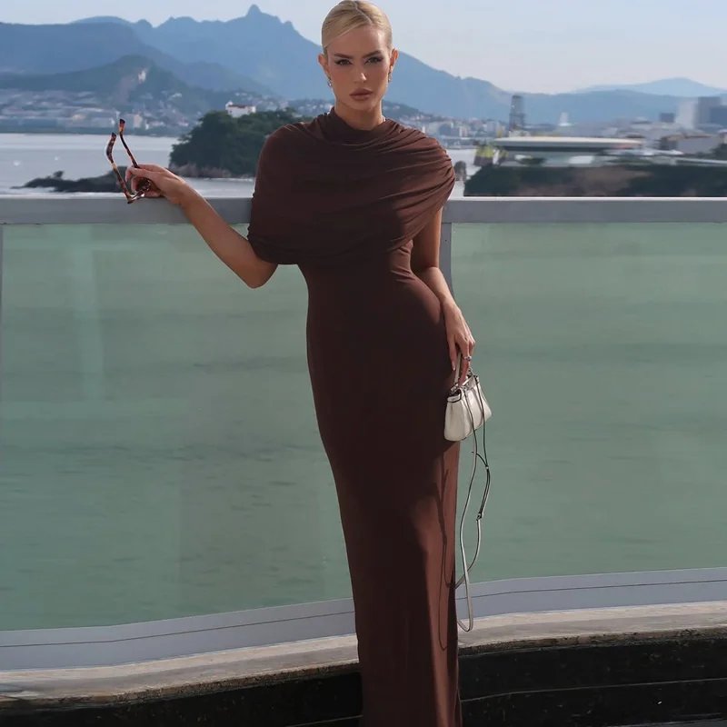 Victoria's Vogue Irregular Ruched Sexy Maxi Dress For Women Elegant Autumn Inclined Shoulder Pleated Club Party Long Dresses Female Victoria's Vogue Irregular Ruched Sexy Maxi Dress For Women Elegant Autumn Inclined Shoulder Pleated Club Party Long Dresses Female