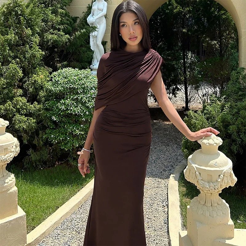Victoria's Vogue Irregular Ruched Sexy Maxi Dress For Women Elegant Autumn Inclined Shoulder Pleated Club Party Long Dresses Female Victoria's Vogue Irregular Ruched Sexy Maxi Dress For Women Elegant Autumn Inclined Shoulder Pleated Club Party Long Dresses Female