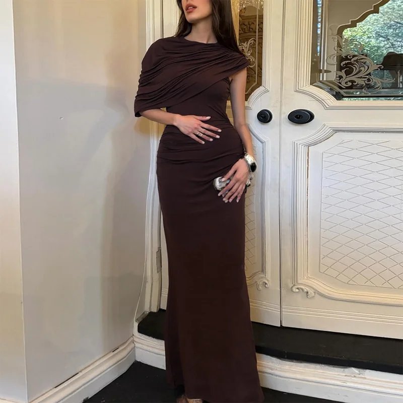 Victoria's Vogue Irregular Ruched Sexy Maxi Dress For Women Elegant Autumn Inclined Shoulder Pleated Club Party Long Dresses Female Victoria's Vogue Irregular Ruched Sexy Maxi Dress For Women Elegant Autumn Inclined Shoulder Pleated Club Party Long Dresses Female