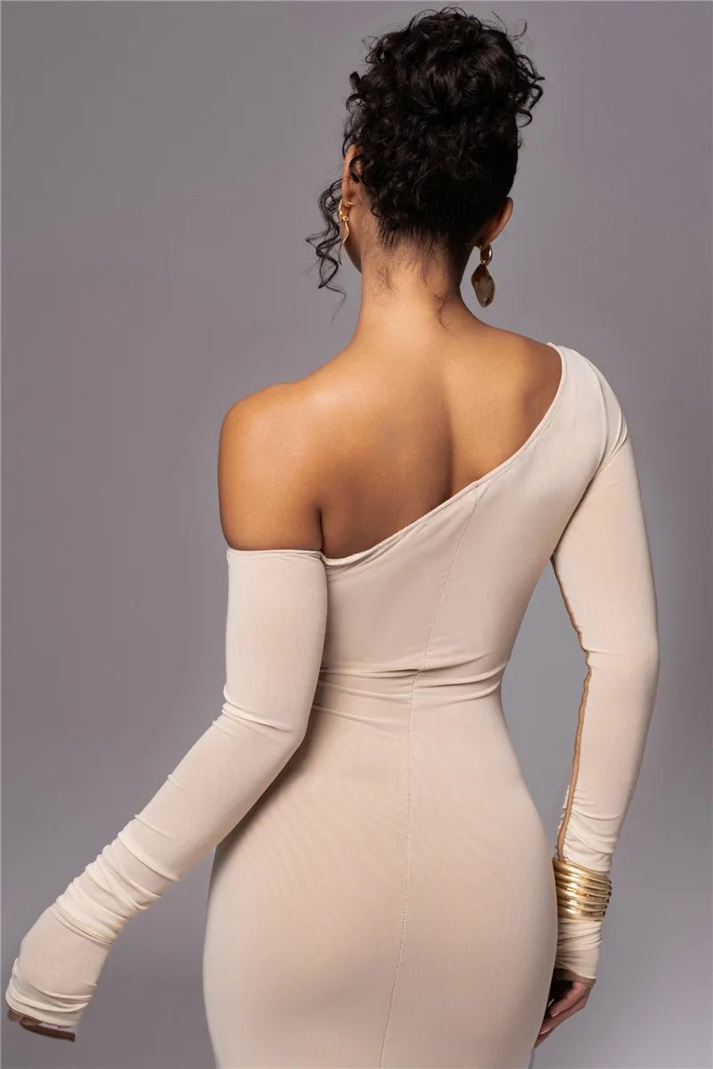 Victoria's Vogue Diagonal Collar Long Sleeve Midi Dress For Women Two Layer Mesh Backless Ruched Bodycon Club Party Sexy Long Dress Victoria's Vogue Diagonal Collar Long Sleeve Midi Dress For Women Two Layer Mesh Backless Ruched Bodycon Club Party Sexy Long Dress