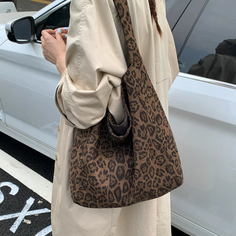Victoria's Vogue Vintage Leopard Women's Suede Tote Shoulder Bags Fashion Large Capacity Female Travel Handbags Portable Purse Shopping Bags