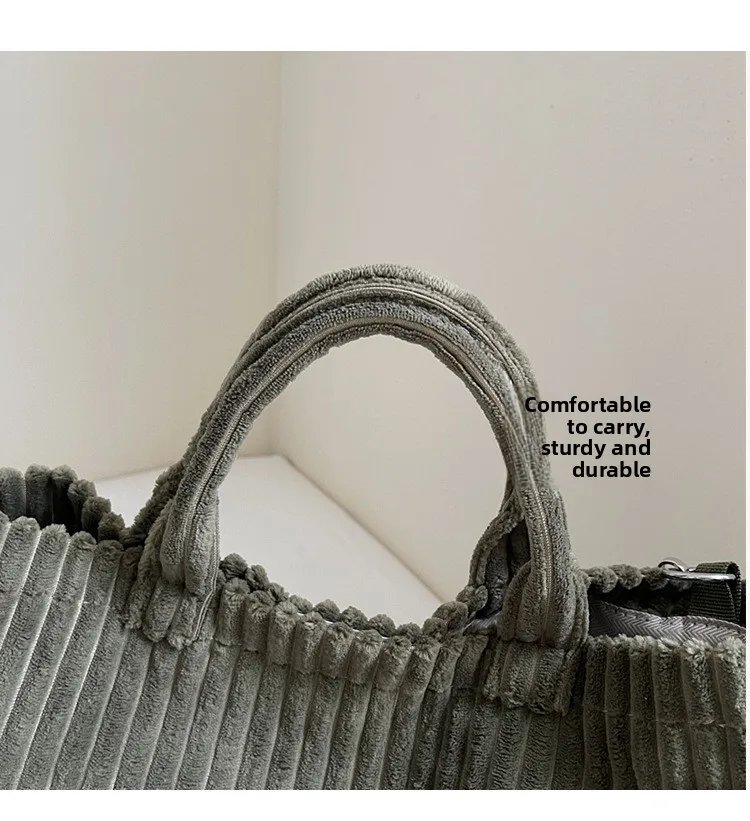 Victoria's Vogue Large Capacity Striped Velvet Handbag Shoulder Bag for Woman Handbags Crossbody Bags, Versatile Letter Corduroy Women's Tote Bag