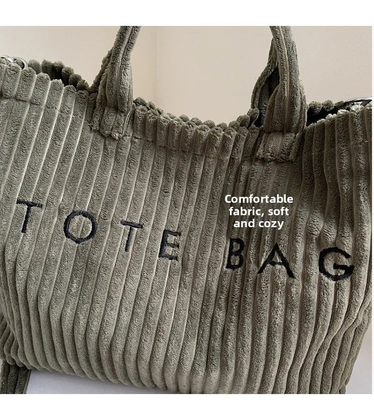 Victoria's Vogue Large Capacity Striped Velvet Handbag Shoulder Bag for Woman Handbags Crossbody Bags, Versatile Letter Corduroy Women's Tote Bag