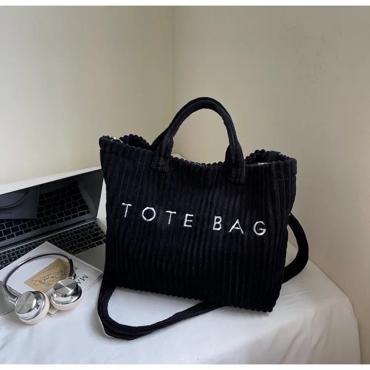 Victoria's Vogue Large Capacity Striped Velvet Handbag Shoulder Bag for Woman Handbags Crossbody Bags, Versatile Letter Corduroy Women's Tote Bag