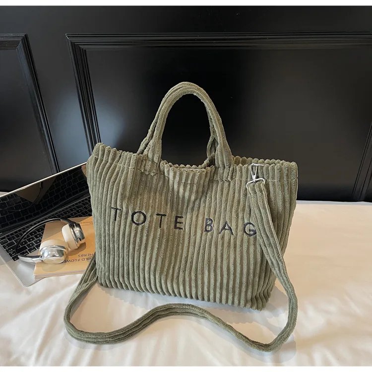 Victoria's Vogue Large Capacity Striped Velvet Handbag Shoulder Bag for Woman Handbags Crossbody Bags, Versatile Letter Corduroy Women's Tote Bag