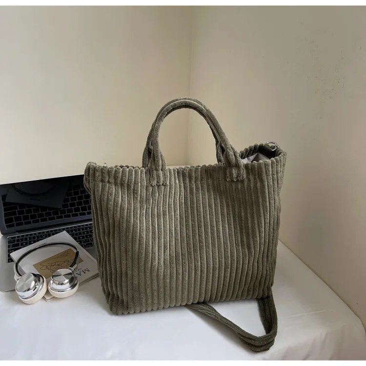 Victoria's Vogue Large Capacity Striped Velvet Handbag Shoulder Bag for Woman Handbags Crossbody Bags, Versatile Letter Corduroy Women's Tote Bag