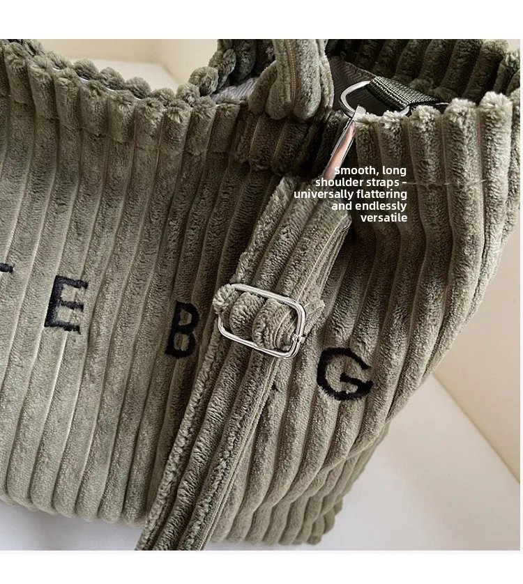 Victoria's Vogue Large Capacity Striped Velvet Handbag Shoulder Bag for Woman Handbags Crossbody Bags, Versatile Letter Corduroy Women's Tote Bag