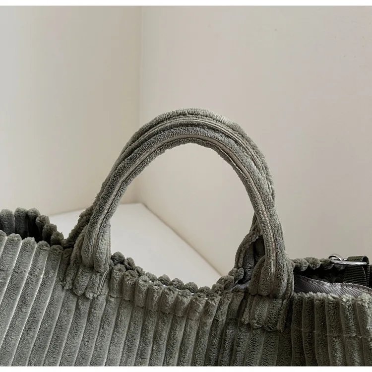 Victoria's Vogue Large Capacity Striped Velvet Handbag Shoulder Bag for Woman Handbags Crossbody Bags, Versatile Letter Corduroy Women's Tote Bag