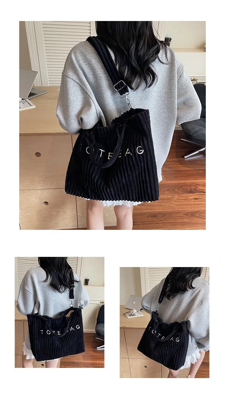 Victoria's Vogue Large Capacity Striped Velvet Handbag Shoulder Bag for Woman Handbags Crossbody Bags, Versatile Letter Corduroy Women's Tote Bag