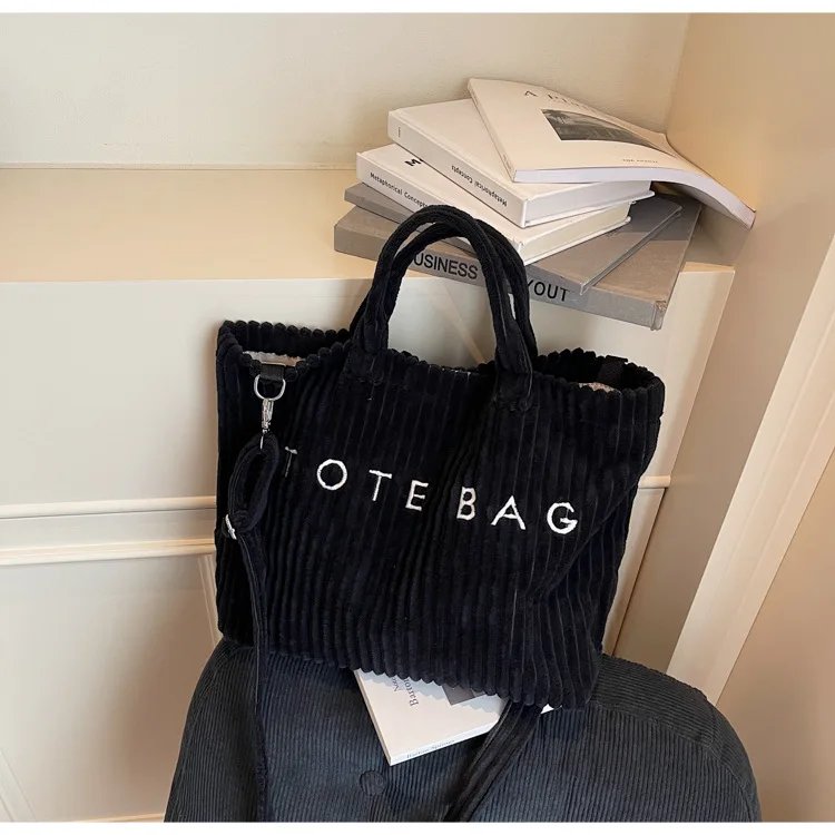 Victoria's Vogue Large Capacity Striped Velvet Handbag Shoulder Bag for Woman Handbags Crossbody Bags, Versatile Letter Corduroy Women's Tote Bag