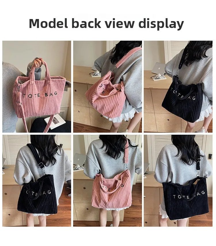 Victoria's Vogue Large Capacity Striped Velvet Handbag Shoulder Bag for Woman Handbags Crossbody Bags, Versatile Letter Corduroy Women's Tote Bag