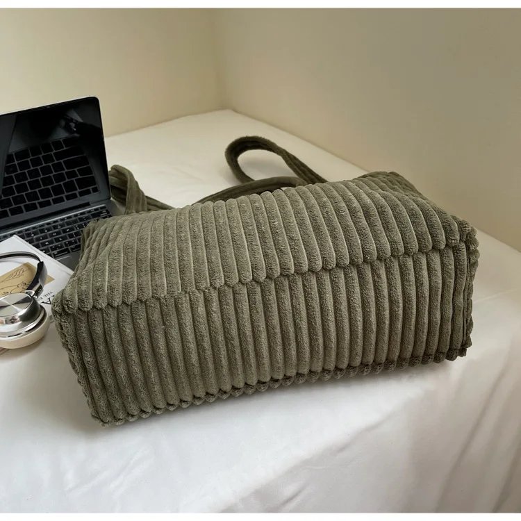 Victoria's Vogue Large Capacity Striped Velvet Handbag Shoulder Bag for Woman Handbags Crossbody Bags, Versatile Letter Corduroy Women's Tote Bag