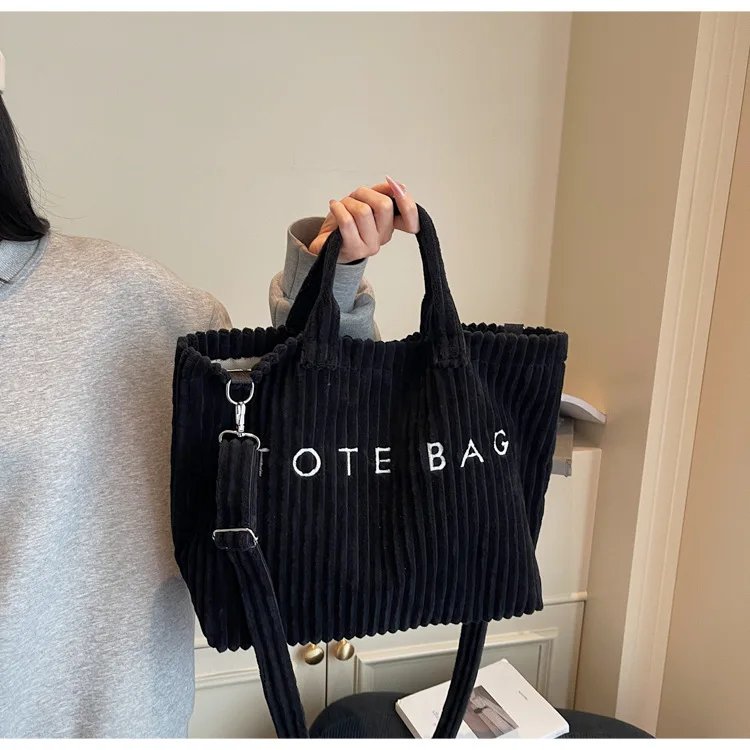 Victoria's Vogue Large Capacity Striped Velvet Handbag Shoulder Bag for Woman Handbags Crossbody Bags, Versatile Letter Corduroy Women's Tote Bag