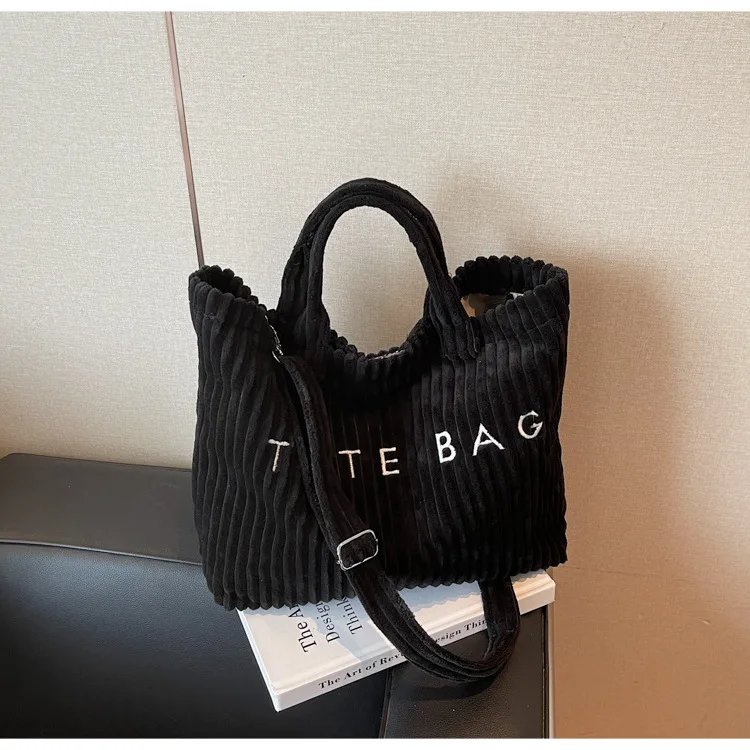 Victoria's Vogue Large Capacity Striped Velvet Handbag Shoulder Bag for Woman Handbags Crossbody Bags, Versatile Letter Corduroy Women's Tote Bag