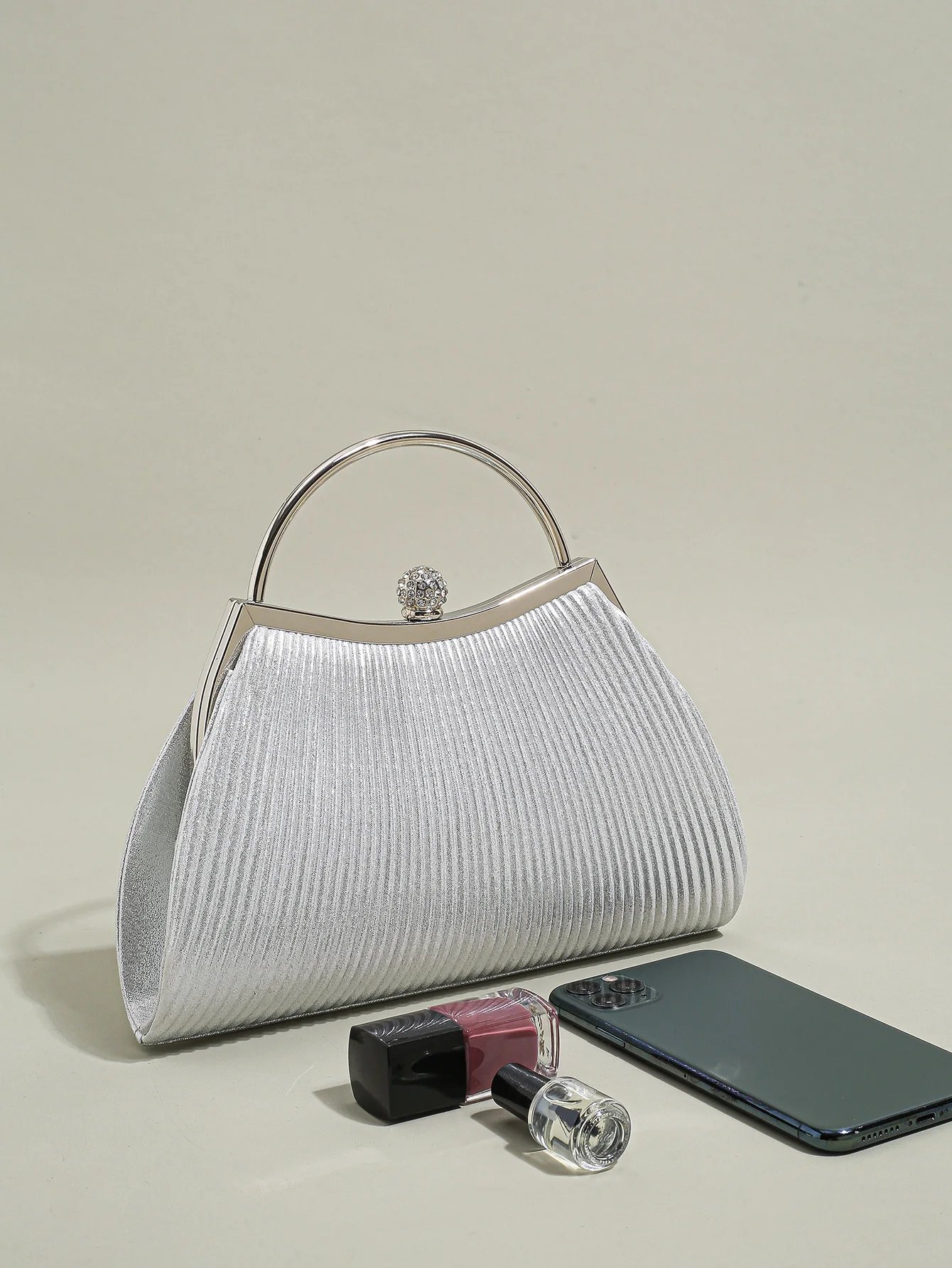 Victoria's Vogue 1 PC Ruched Evening Bag For Women, Top Ring Clutch Purse, Rhinestone Decor Handbags For Wedding Prom Dinner Victoria's Vogue 1 PC Ruched Evening Bag For Women, Top Ring Clutch Purse, Rhinestone Decor Handbags For Wedding Prom Dinner