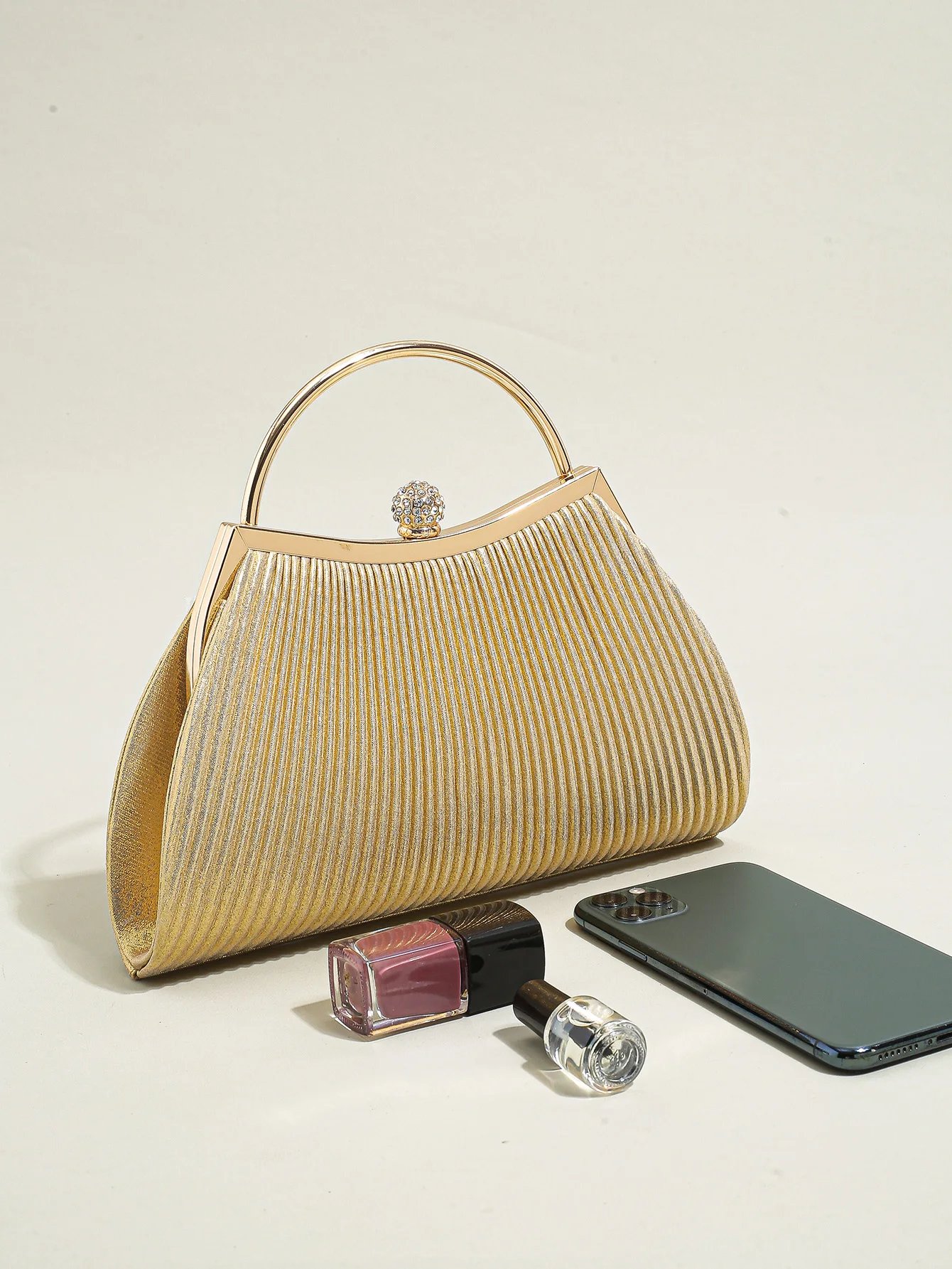 Victoria's Vogue 1 PC Ruched Evening Bag For Women, Top Ring Clutch Purse, Rhinestone Decor Handbags For Wedding Prom Dinner Victoria's Vogue 1 PC Ruched Evening Bag For Women, Top Ring Clutch Purse, Rhinestone Decor Handbags For Wedding Prom Dinner
