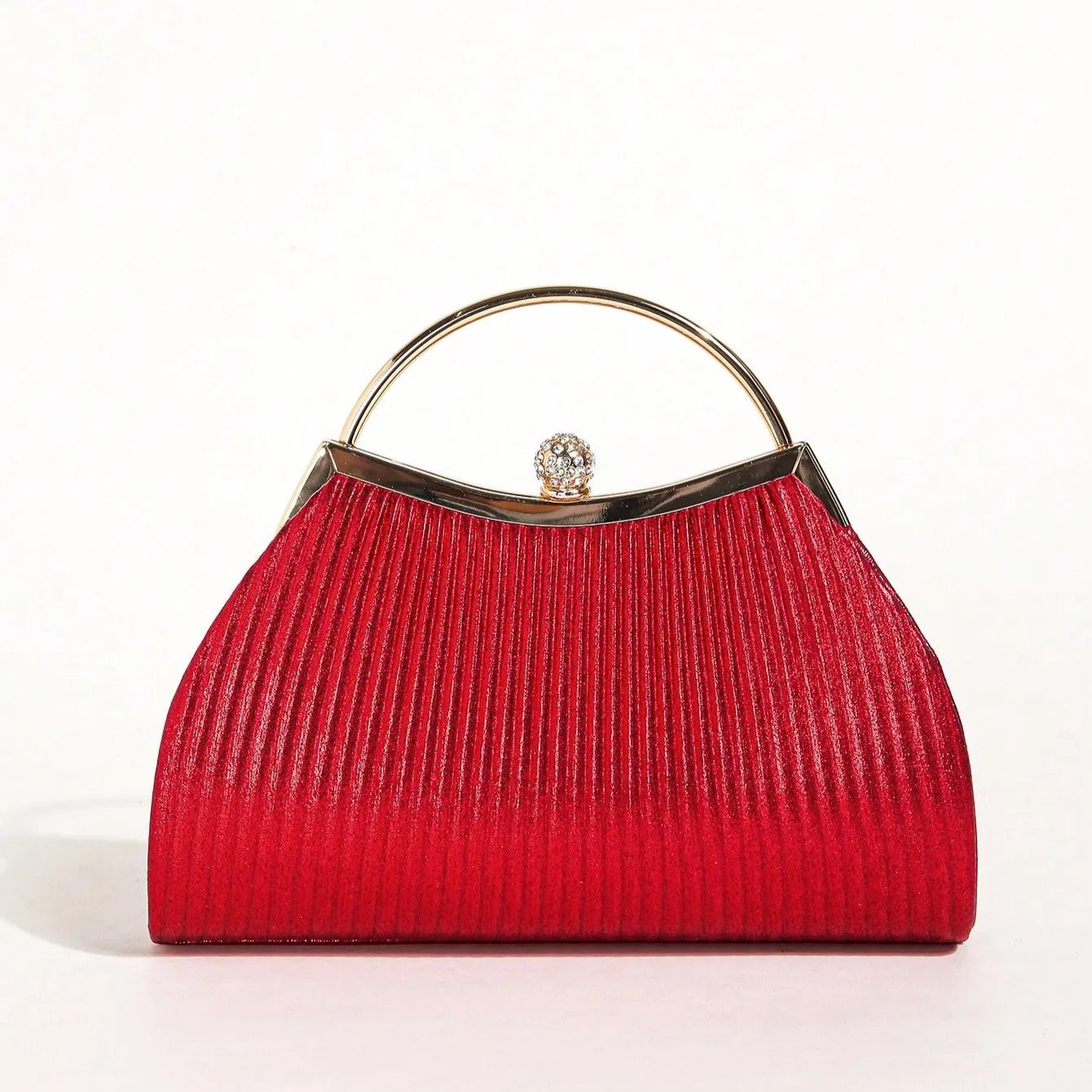 Victoria's Vogue 1 PC Ruched Evening Bag For Women, Top Ring Clutch Purse, Rhinestone Decor Handbags For Wedding Prom Dinner Victoria's Vogue 1 PC Ruched Evening Bag For Women, Top Ring Clutch Purse, Rhinestone Decor Handbags For Wedding Prom Dinner