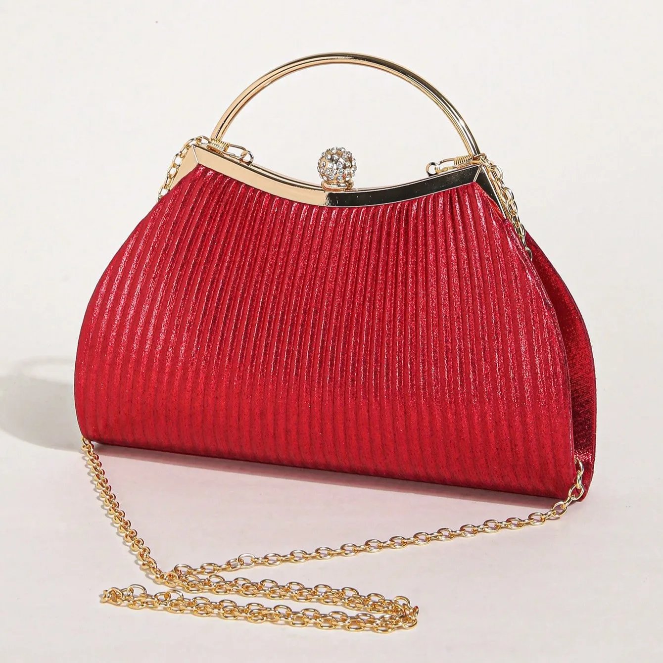 Victoria's Vogue 1 PC Ruched Evening Bag For Women, Top Ring Clutch Purse, Rhinestone Decor Handbags For Wedding Prom Dinner Victoria's Vogue 1 PC Ruched Evening Bag For Women, Top Ring Clutch Purse, Rhinestone Decor Handbags For Wedding Prom Dinner