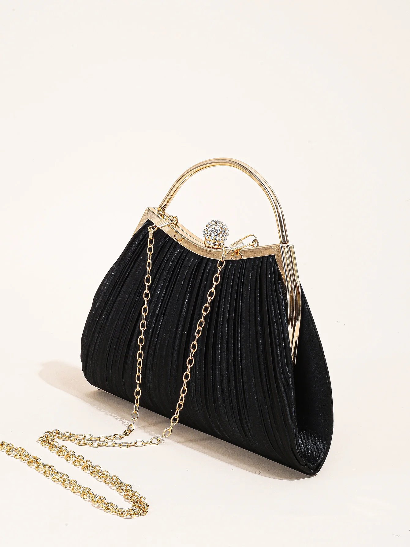 Victoria's Vogue 1 PC Ruched Evening Bag For Women, Top Ring Clutch Purse, Rhinestone Decor Handbags For Wedding Prom Dinner Victoria's Vogue 1 PC Ruched Evening Bag For Women, Top Ring Clutch Purse, Rhinestone Decor Handbags For Wedding Prom Dinner