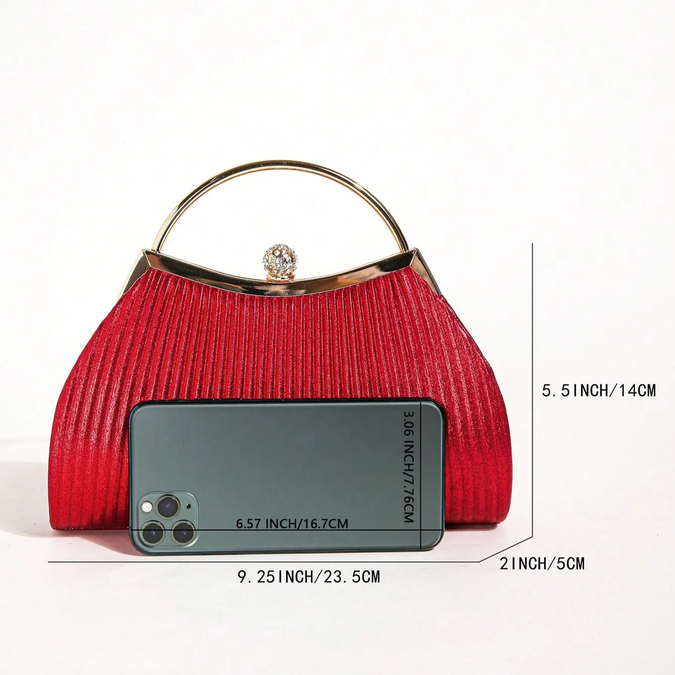 Victoria's Vogue 1 PC Ruched Evening Bag For Women, Top Ring Clutch Purse, Rhinestone Decor Handbags For Wedding Prom Dinner Victoria's Vogue 1 PC Ruched Evening Bag For Women, Top Ring Clutch Purse, Rhinestone Decor Handbags For Wedding Prom Dinner