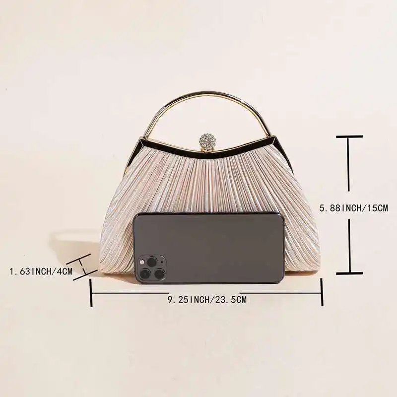 Victoria's Vogue 1 PC Ruched Evening Bag For Women, Top Ring Clutch Purse, Rhinestone Decor Handbags For Wedding Prom Dinner Victoria's Vogue 1 PC Ruched Evening Bag For Women, Top Ring Clutch Purse, Rhinestone Decor Handbags For Wedding Prom Dinner